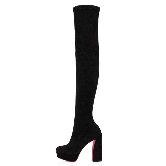 Christian Louboutin Movida Alta Botta 130 Black Suede Thigh High Heel Boot 37 - Picture 5 of 12